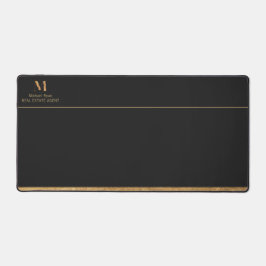 Elegante Holzkohle Black & Gold Add Name & Monogra Schreibtischunterlage