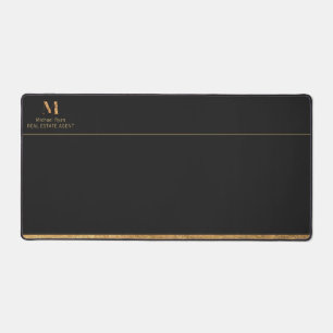 Elegante Holzkohle Black & Gold Add Name & Monogra Schreibtischunterlage