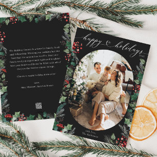 Elegante Holzkohle-Botanik-Foto  Feiertagskarte