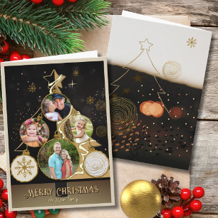 Elegante Holzkohle- und Goldstern-Weihnachtskarte  Feiertagskarte