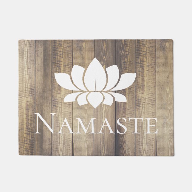 Elegante Holzplanks Namaste White Lotus Fußmatte (Vorderseite)