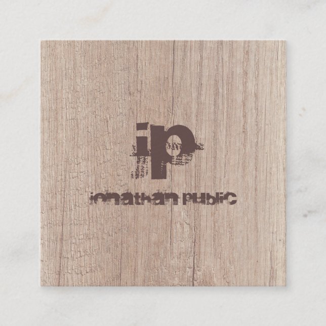 Elegante Holzschau gestörte Monogramm-Vorlage Quadratische Visitenkarte (Vorderseite)