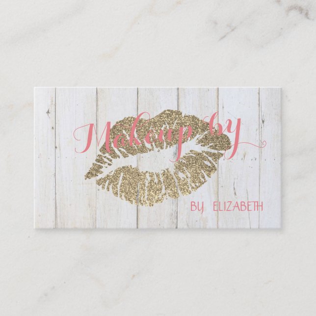 Elegante Holztextur, Glitterie Lippen Visitenkarte (Vorderseite)