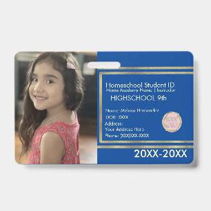 Elegante Homeschooling-Schul-ID Blau-Gold-Logo Ausweis