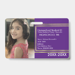 Elegante Homeschooling-Schul-ID Lila Gold Abzeiche Ausweis