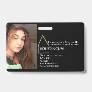 Elegante Homeschooling-Schul-ID Schwarz Faux-Gold Ausweis