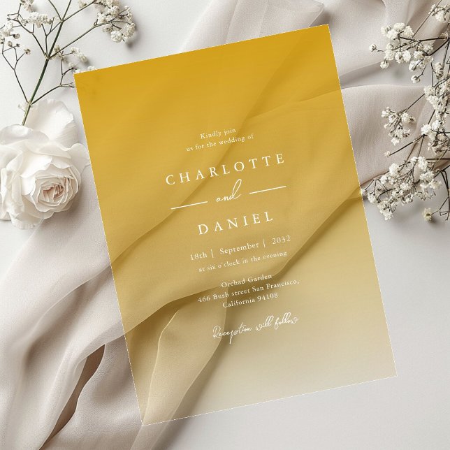Elegante Honig Gelb Gradient Akryllische Hochzeit Acryleinladungen (Elegant Honey Yellow Gradient Acrylic Wedding Acrylic Invitations)
