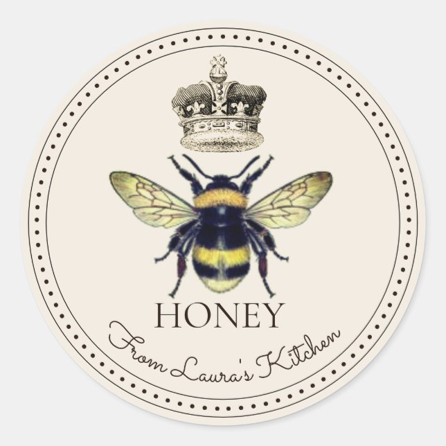 Elegante Honigbiene & Regal Crown aus Ihrer Küche Runder Aufkleber (Vorderseite)