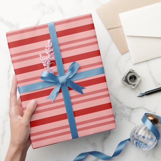 Elegante, horizontale, rote und rosa Candy Cane St Geschenkpapier (Schenken)