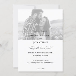 Elegante horizontale Schwarz-Weiß-Foto-Hochzeit -  Einladung