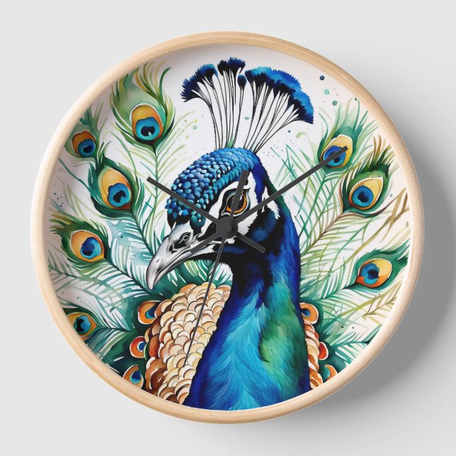 Élégante horloge d'illustration Peacock (Recto)