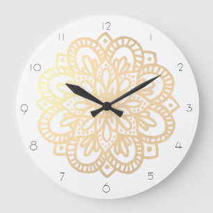 Élégante horloge du mur de Mandala d'or Boho