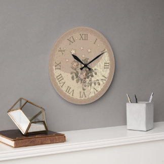 Elégante horloge murale beige avec touche florale