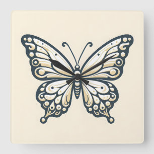 Élégante horloge murale de papillon Carré