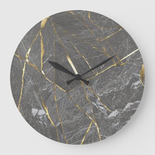 Élégante horloge murale en marbre gris et lignes o (Recto)