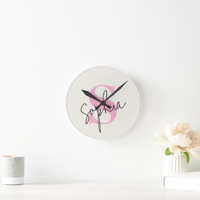 Élégante horloge murale Pastel avec nom personnali (Maison)