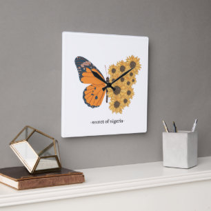 Élégante horloge papillon et tournesol