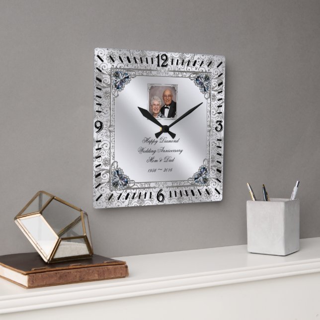 Élégante horloge photo du 60e anniversaire du Mari (Bureau)