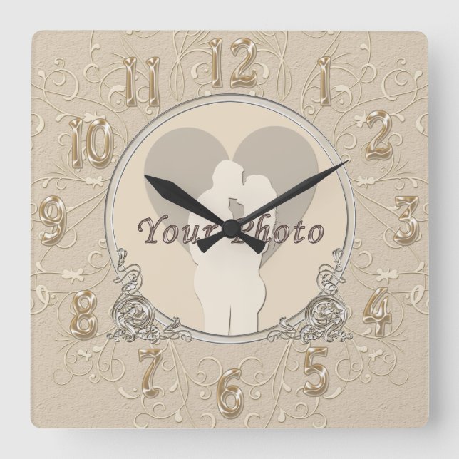 Élégante horloge PHOTO Mariage et cadeaux d'annive (Recto)