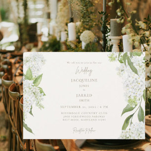 Elegante Hortensien-Hochzeit in Elfenbeinweiß Einladung
