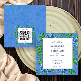 Elegante Hortensien-Hochzeitseinladung mit QR-Code Einladung