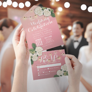 Elegante Hortensien Lichterkette Rosa Hochzeit RSV All In One Einladung