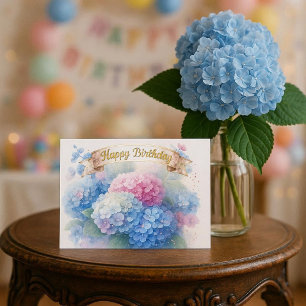 Elegante Hortensienblüten Alles Gute zum Geburtsta Postkarte