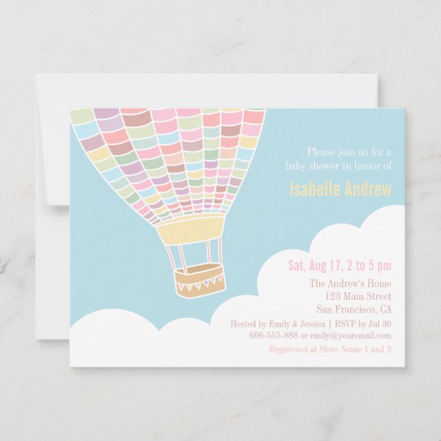 Elegante Hot Air Balloon Baby Shower Einladungen (Vorderseite)