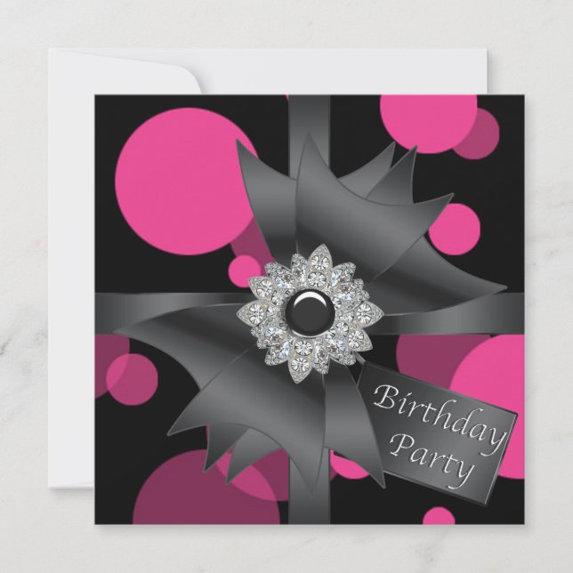 Elegante Hot Pink Black Birthday Party Einladung (Vorderseite)