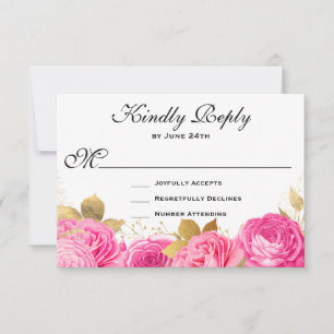Elegante Hot Pink Floral Rose RSVP Karte