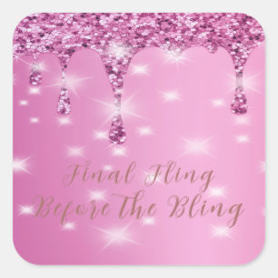 Elegante Hot Pink Glitter-Drip-Junggesellinnenabsc Quadratischer Aufkleber