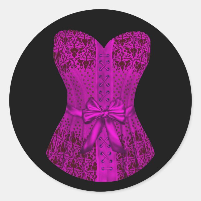 Elegante Hot-Pink-Korsett-Sticker Runder Aufkleber (Vorderseite)