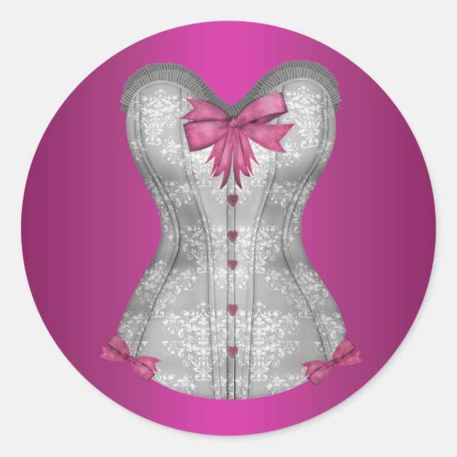 Elegante Hot-Pink-Korsett-Sticker Runder Aufkleber (Vorderseite)