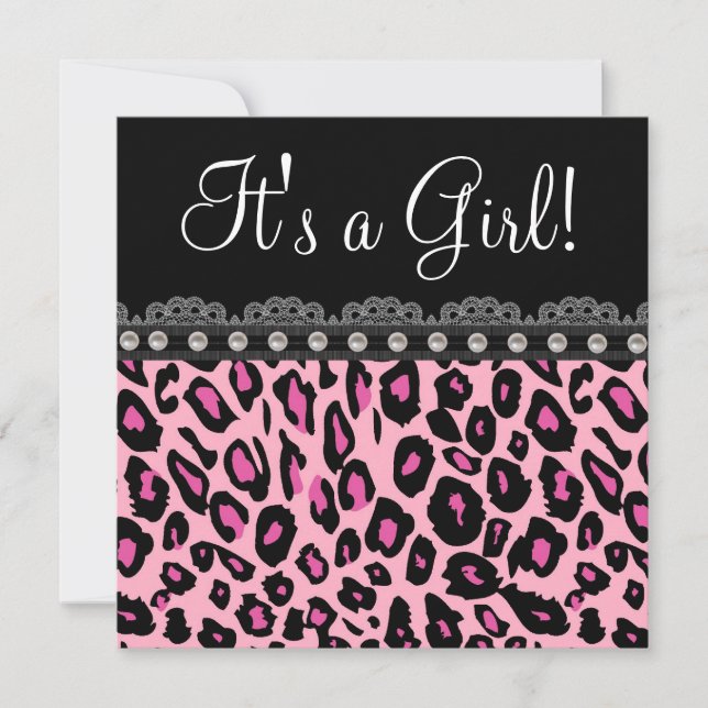 Elegante Hot Pink Leopard Baby Dusche Einladung (Vorderseite)
