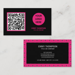 Elegante Hot Pink Magenta Schwarze QR-Scan-Firma Visitenkarte