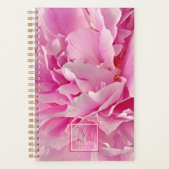 Elegante Hot Pink Peonies - Mit Monogramm Planer (Vorderseite)