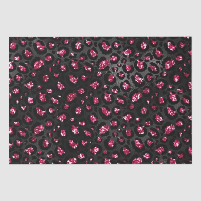 Elegante, Hot Pink und Black Glitzer Leopard Spots Seidenpapier (Vorderseite)