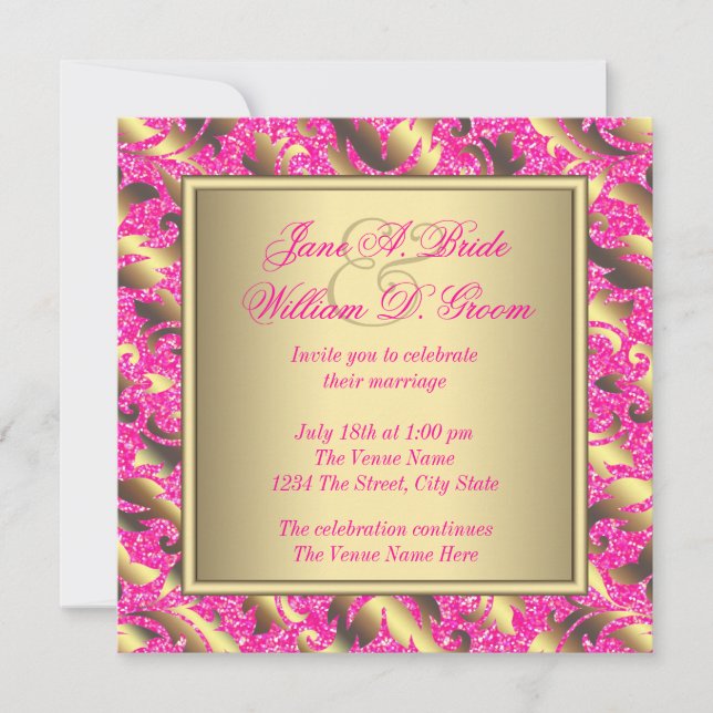 Elegante Hot Pink und Gold Hochzeit Einladung (Vorderseite)