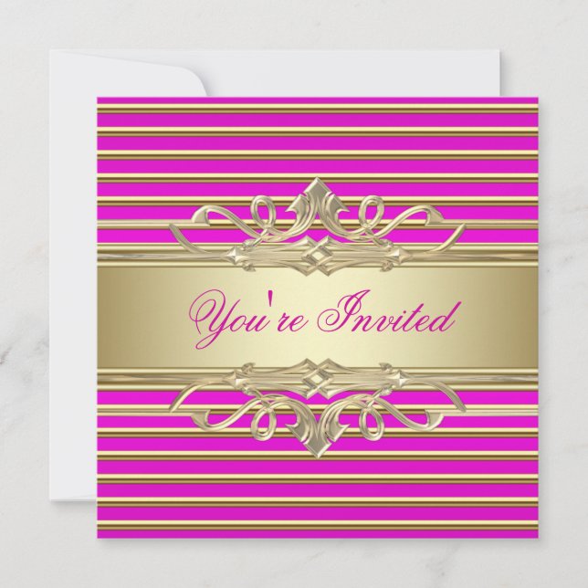 Elegante Hot Pink- und Gold-Party Einladungen (Vorderseite)