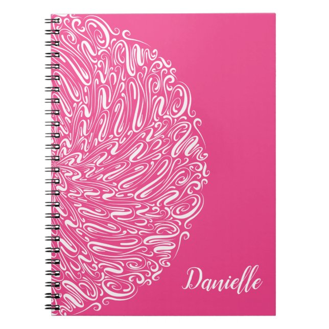 Elegante Hot Pink Wirbel Mandala Art Kalligraphie Notizblock (Vorderseite)