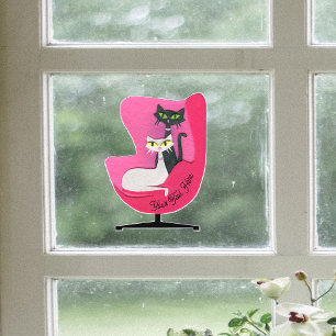 Elegante hübsche Atomkatzen auf einem leuchtend ro Fensteraufkleber