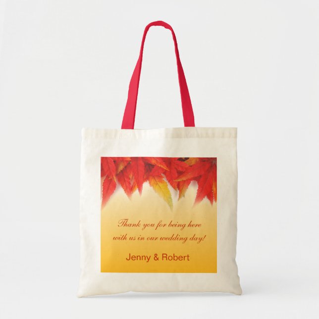 Elegante, hübsche Hochzeit im Herbst Gefallen dank Tragetasche (Vorne)