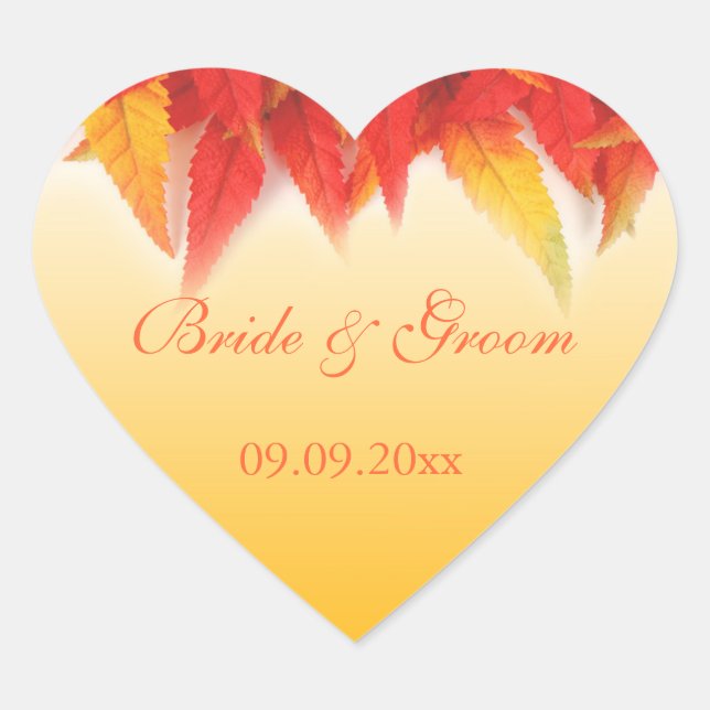 Elegante, hübsche Hochzeit im Herbst Herz-Aufkleber (Vorderseite)