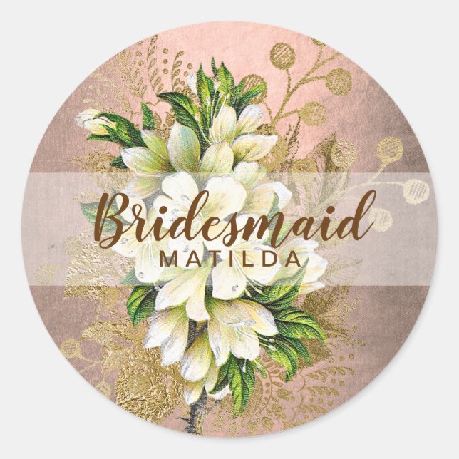 Elegante hübsche Kupferbridjacke-Rose Runder Aufkleber (Vorderseite)