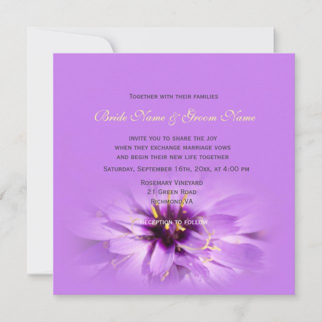 Elegante, hübsche lila Blume Einladungen (Vorderseite)
