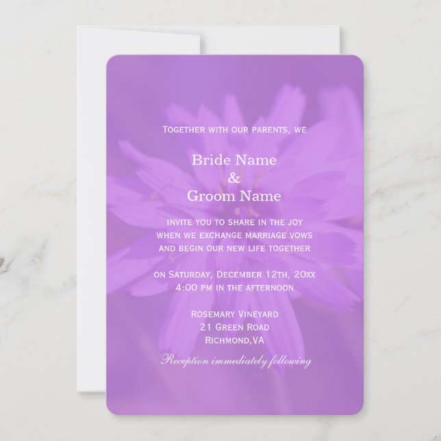 Elegante, hübsche lila Blume Hochzeit Einladung (Vorderseite)