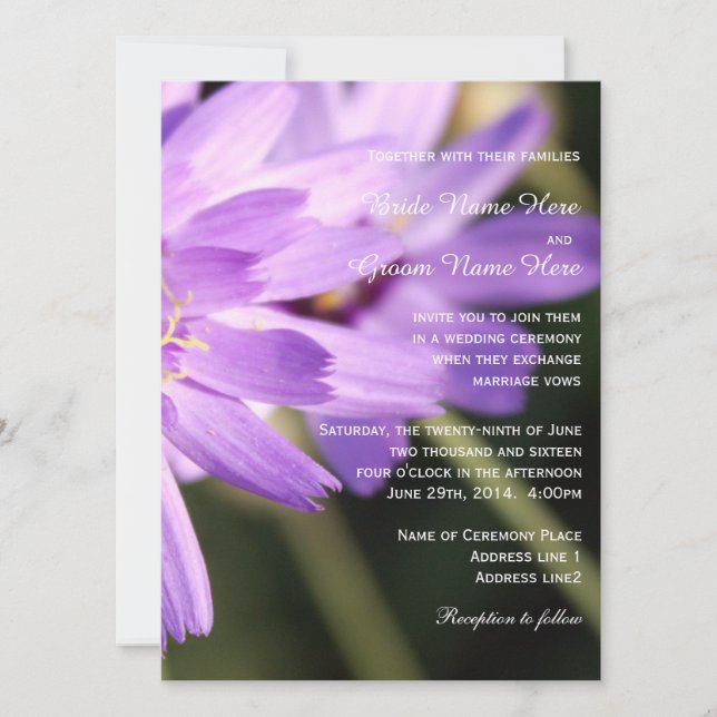 Elegante, hübsche lila Blume Sommerhochzeit Einladung (Vorderseite)