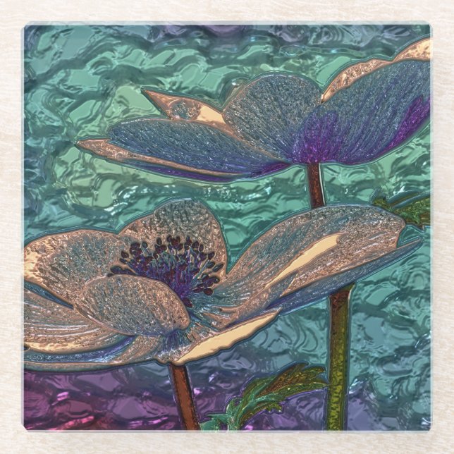 Elegante Hübsche, metallisierte Blume Kunst, Dicht Glasuntersetzer (Vorderseite)