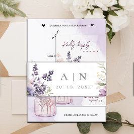 Elegante Hübsche Monogram Lila Blumenhochzeit Einladungsbanderole