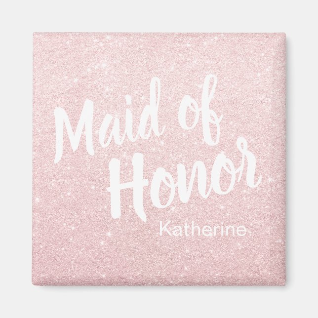 Elegante hübsche Rose Gold Glitzer Trauzeugin Magnet (Vorne)